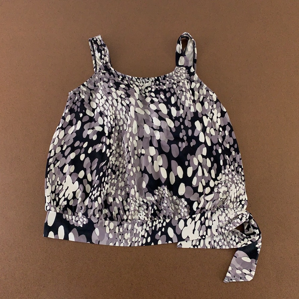 Beach Belle Women's Size 12 Black Gray Built In Bra Side Tie Tankini Swim Top